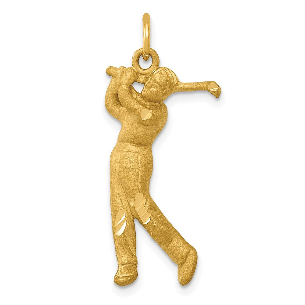 14k Satin Diamond-cut Male Golfer Charm, 32 x 13 mm