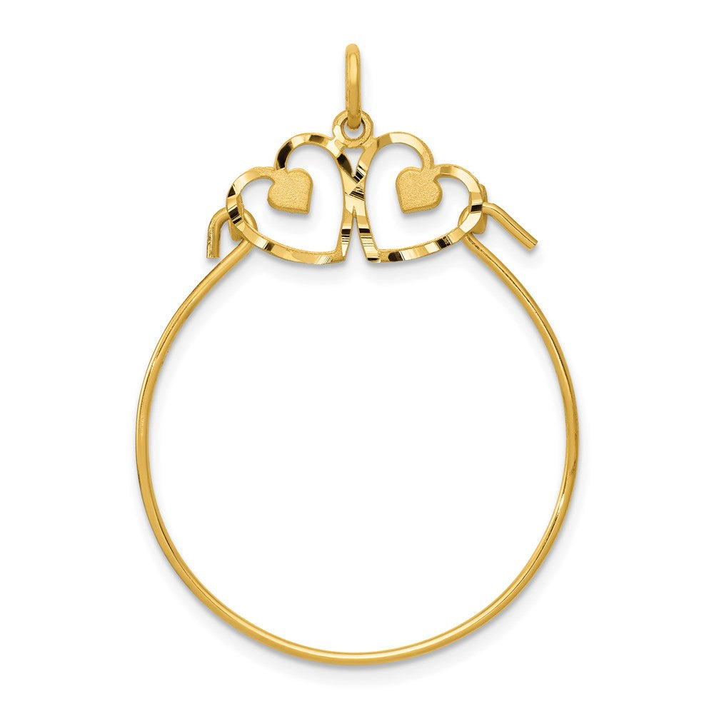 14k Diamond-cut Heart Charm Holder Pendant, 40 x 25 mm