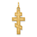 14k Satin and Textured Diamond-cut Eastern Orthodox Cross Charm, 27 x 12 mm