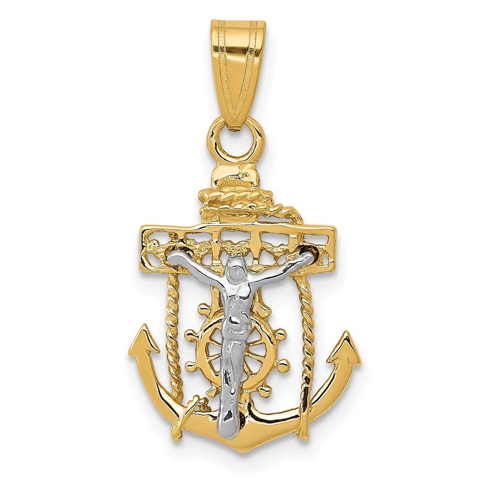 14k Two-tone Mariners Cross Pendant, 25 x 15 mm