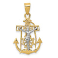 14k Two-tone Mariners Cross Pendant, 29 x 17 mm
