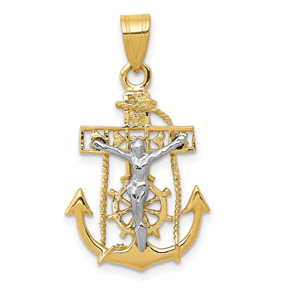 14k Two-tone Mariners Cross Pendant, 29 x 17 mm