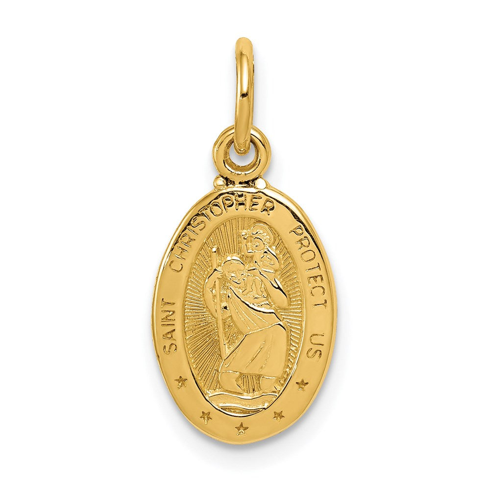 14k Polished Small Saint Christopher Medal Oval Charm, 21 x 9.75 mm