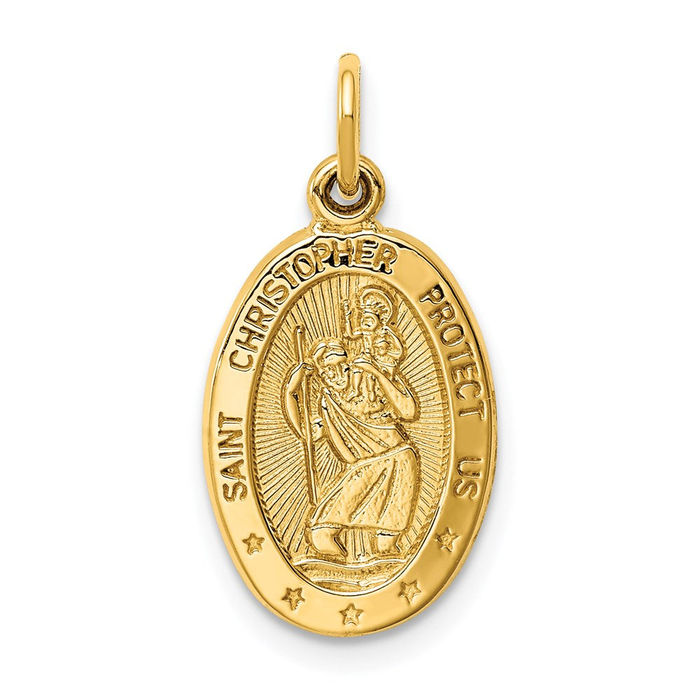 14k Polished Saint Christopher Medal Oval Charm, 21.75 x 11 mm