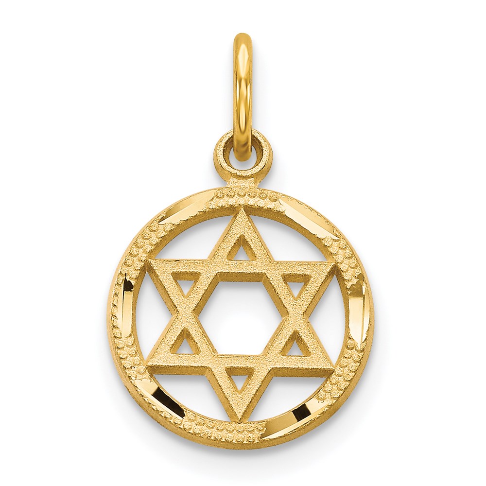 14k Solid Polished Star of David in Circle Charm, 19 x 12 mm