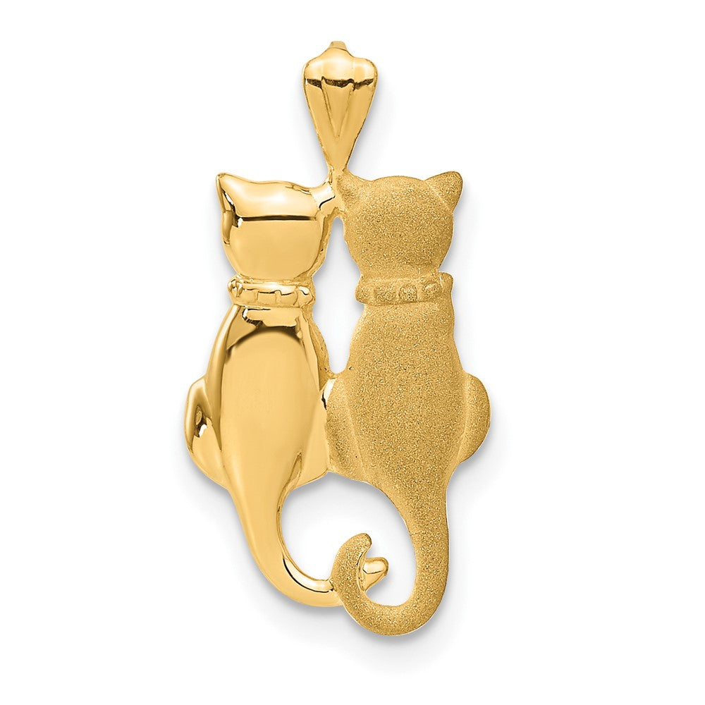 14k Satin and Polished Two Sitting Cats Pendant, 24 x 12 mm