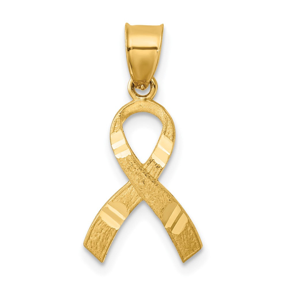 14k Diamond-cut Awareness Ribbon Pendant, 22 x 10 mm