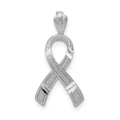 14k White Gold Diamond-cut Awareness Ribbon Pendant, 22 x 10 mm