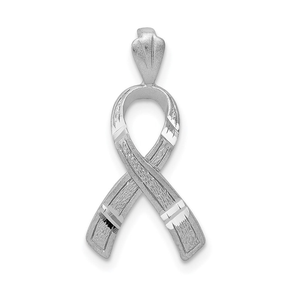 14k White Gold Diamond-cut Awareness Ribbon Pendant, 22 x 10 mm