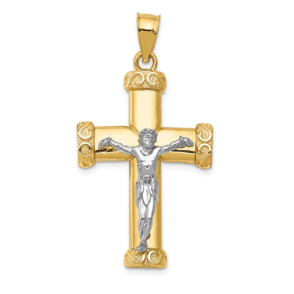 14k Two-tone Crucifix Pendant, 34 x 17 mm