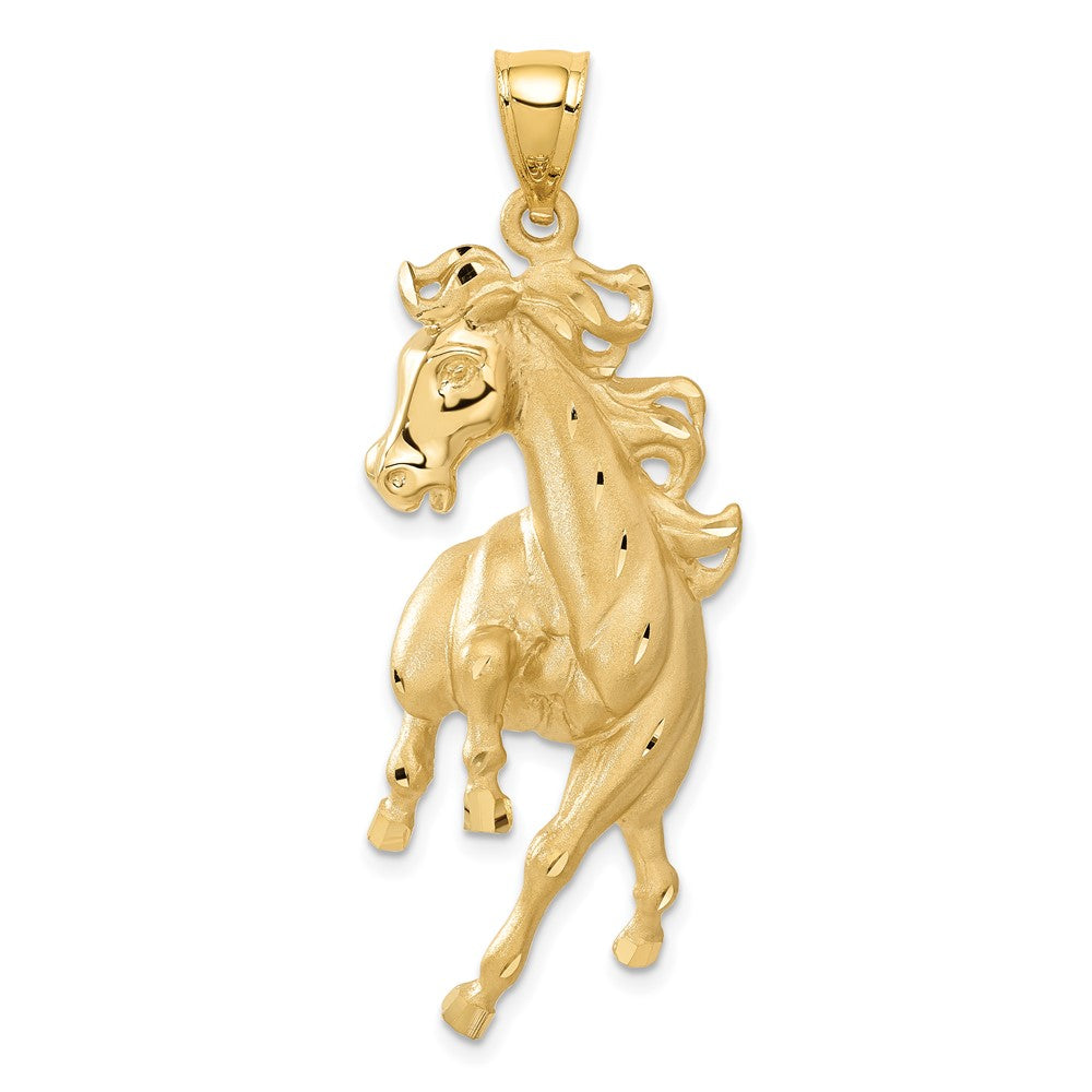 14k Large Satin Diamond-cut Horse Pendant, 49.5 x 21 mm