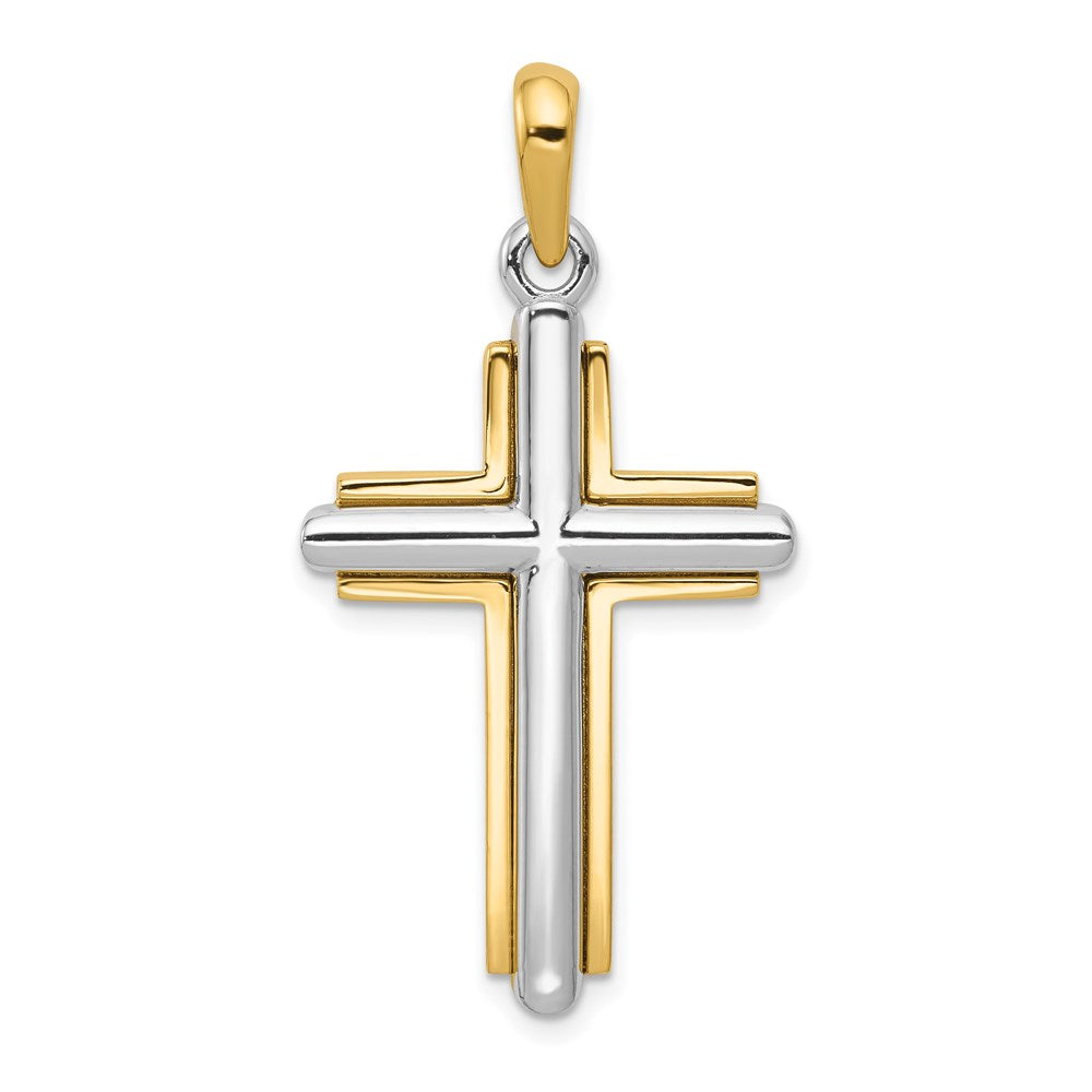14k Two-tone Cross Pendant, 37 x 20 mm