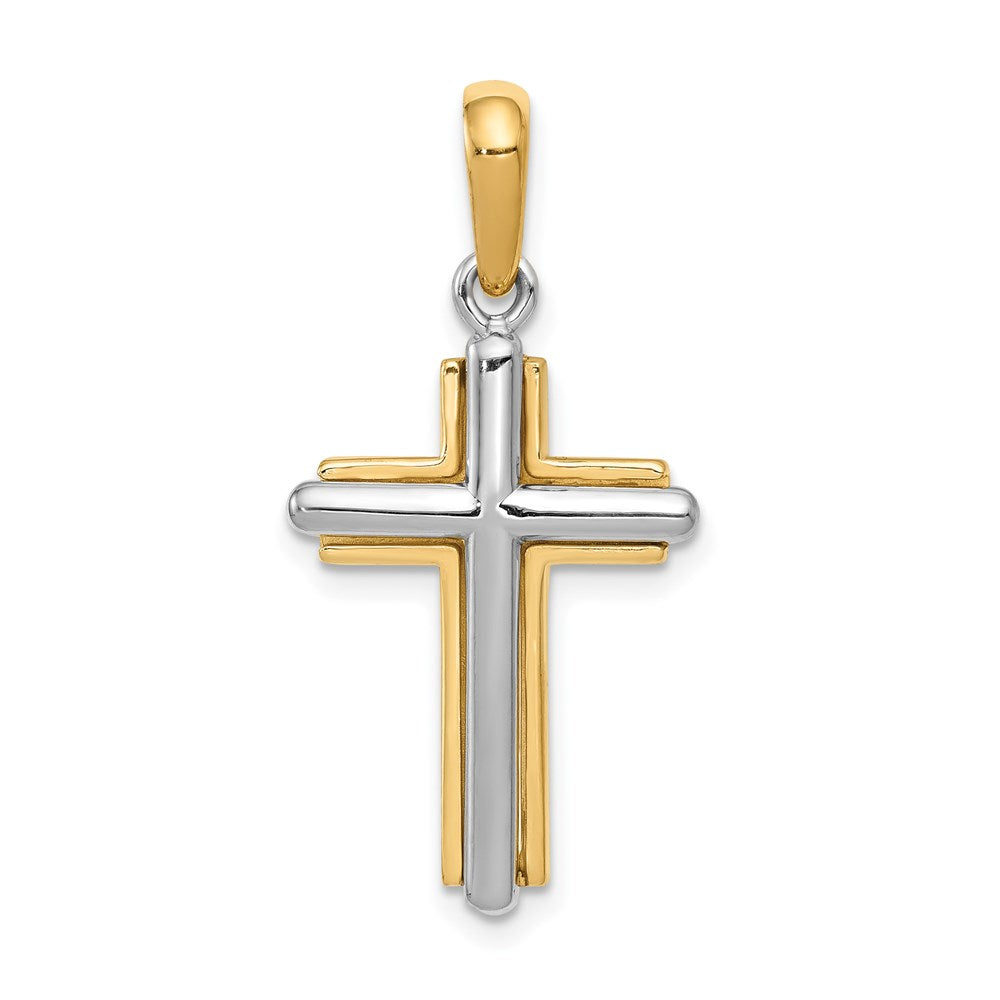 14k Two-tone Cross Pendant, 31 x 16 mm