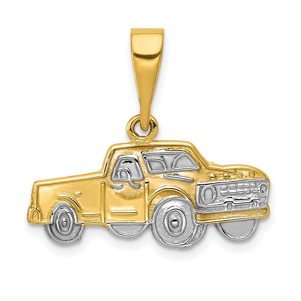 14k and White Rhodium Pick-up Truck Pendant, 22 x 25 mm