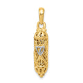 14K and White Rhodium Mezuzah with Shin Charm, 32 x 7 mm