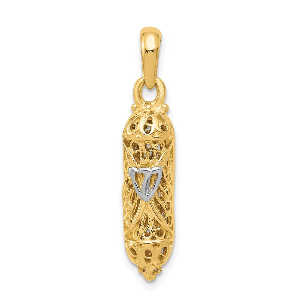 14K and White Rhodium Mezuzah with Shin Charm, 32 x 7 mm