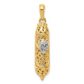 14K and White Rhodium 3-D Mezuzah with Shin Charm, 35 x 7 mm