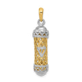 14K Two-Tone 3-D Mezuzah with Shin Charm, 38 x 10 mm