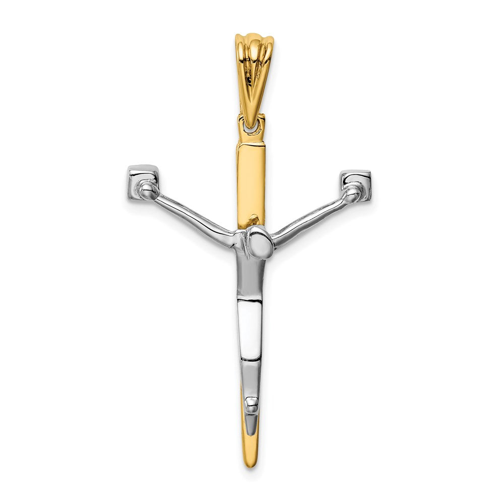 14K Two-tone Crucifix Charm, 38.3 x 25 mm