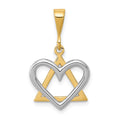 14K Two-Tone Star of David Heart Pendant, 23 x 16 mm
