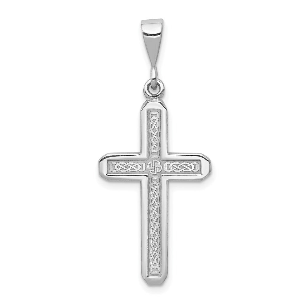 14k White Gold Celtic Knot Cross Charm, 37.5 x 16 mm