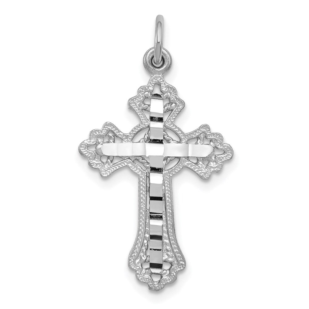 14k White Gold Fleur de Lis Cross Charm, 31 x 17 mm