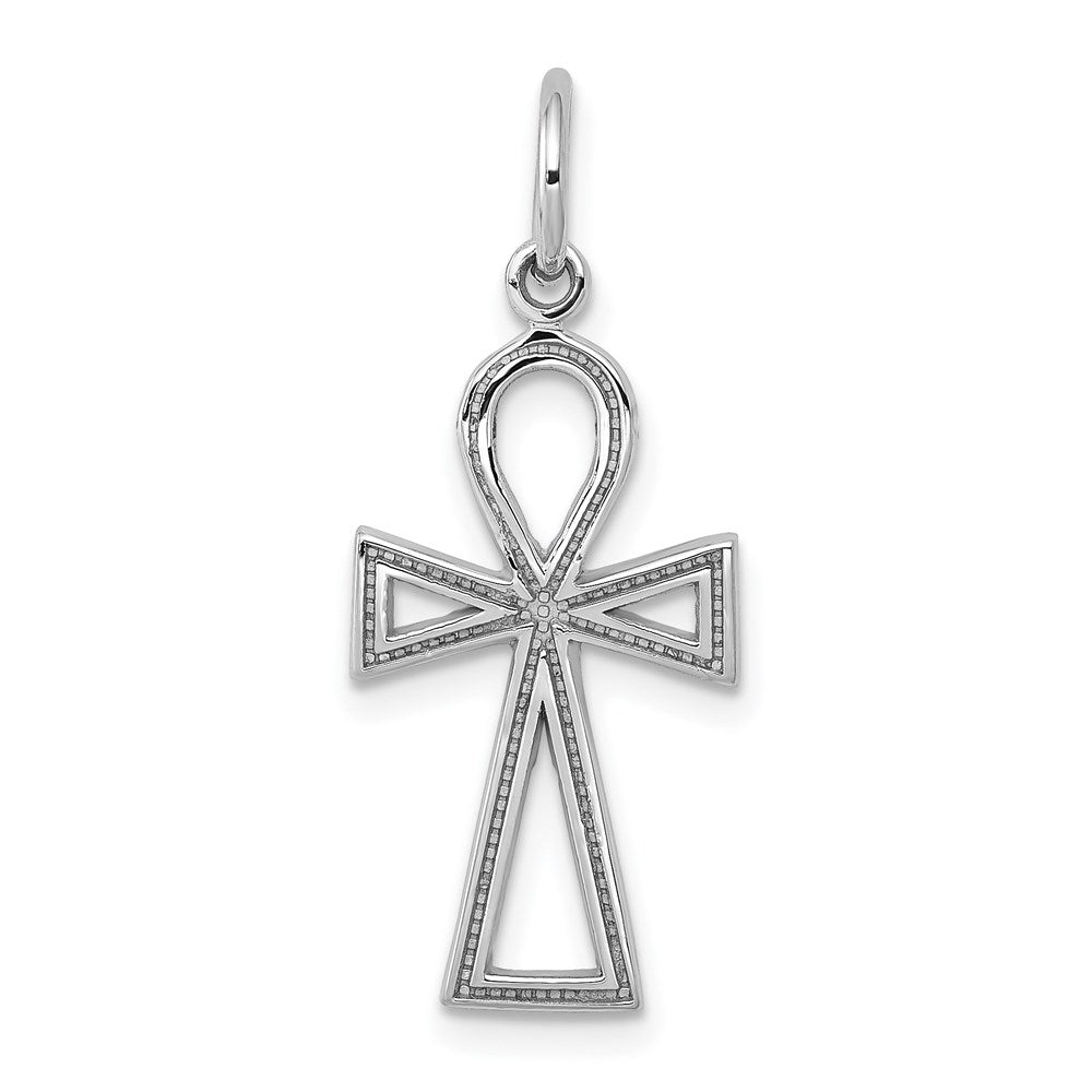 14k White Gold Ankh Cross Charm, 27 x 12 mm