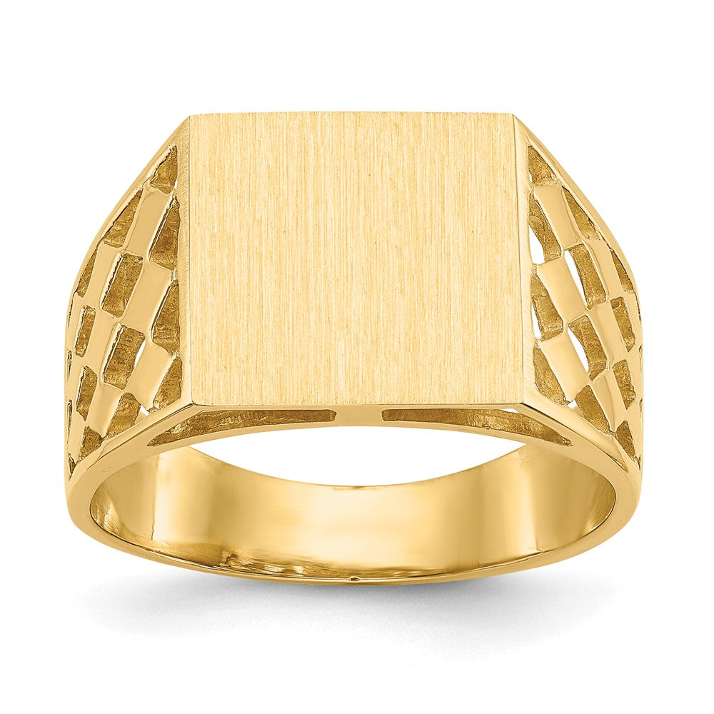 14k 12.5x12.0mm Rectangle Open Back Cut-out Squares Mens Signet Ring, Size 10
