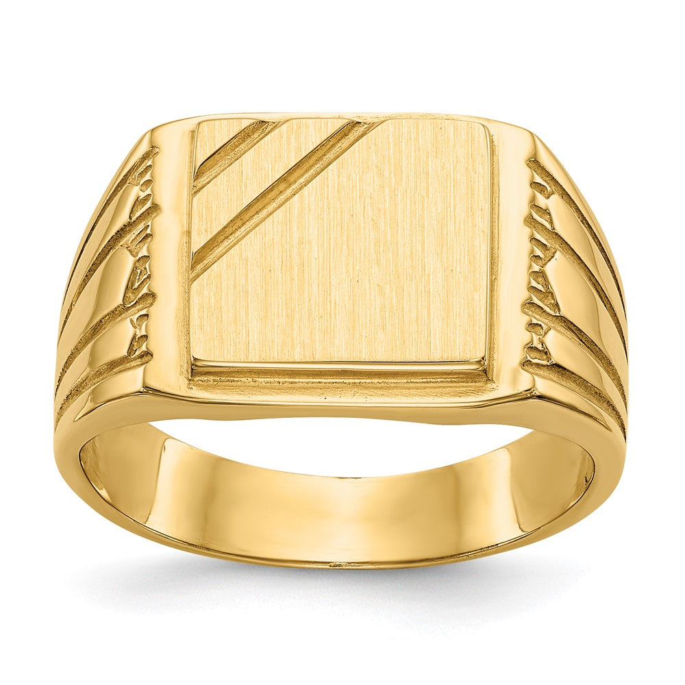 14k 11.5x11.0mm Rectangle Open Back Mens Signet Ring, Size 10