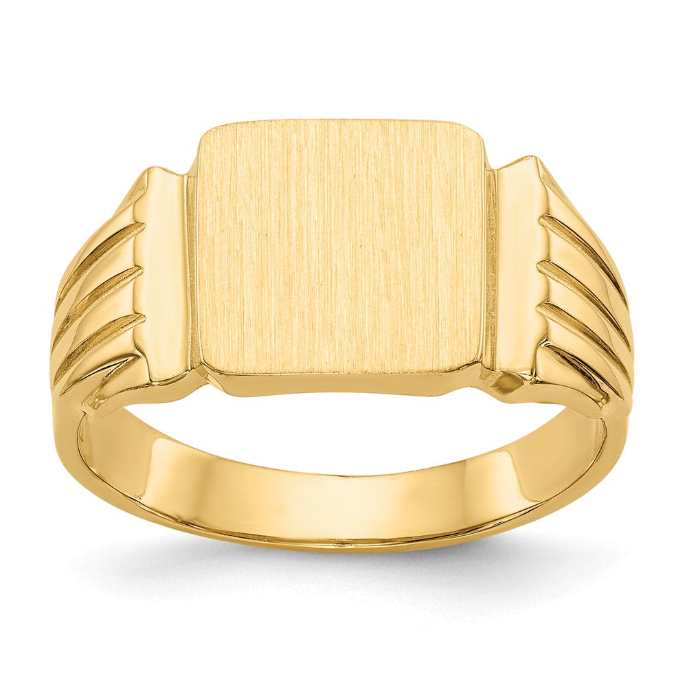 14k 10.5x10.5mm Square Open Back Mens Signet Ring, Size 9
