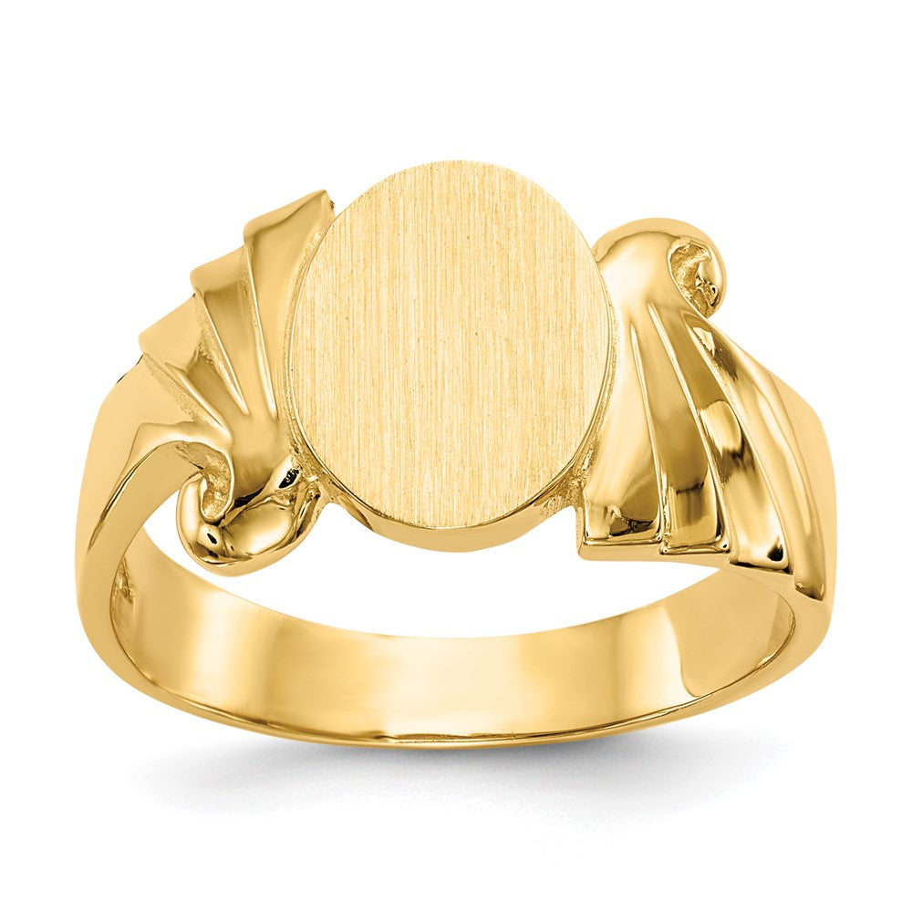 14k 8.5x10.0mm Oval Open Back Signet Ring, Size 6