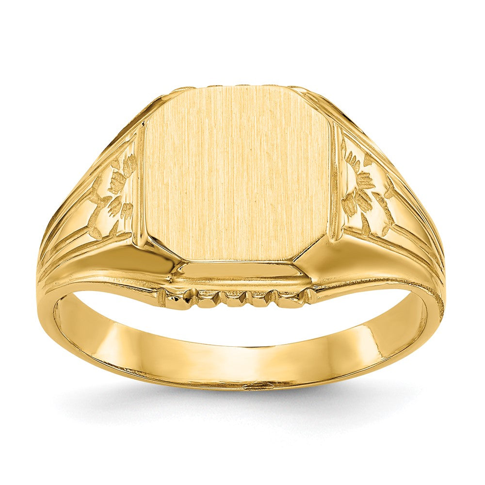 14k 9.0x9.0mm Octagon Open Back Floral Signet Ring, Size 6
