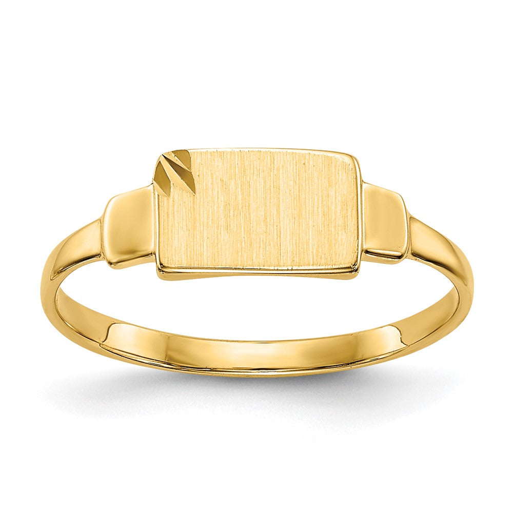 14k Diamond-cut Satin 7.25x4.5mm Closed Back Size 3 Childs Rectangular Signet Ring