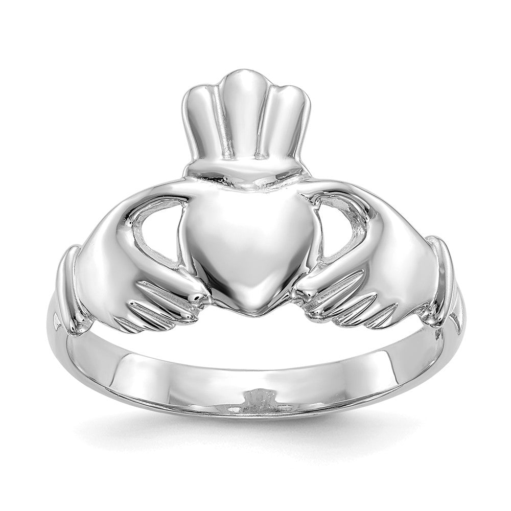 14k White Gold Polished Claddagh Ring, Size 7, 2.85 g