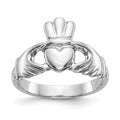 14k White Gold Polished Claddagh Ring, Size 8