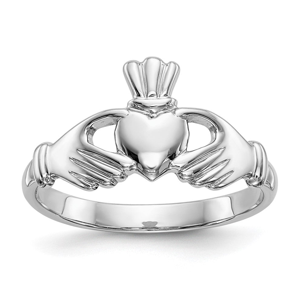 14k White Gold Polished Claddagh Ring, Size 6.5