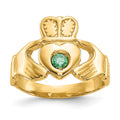 14k Imitation Green Stone Claddagh Ring, Size 7