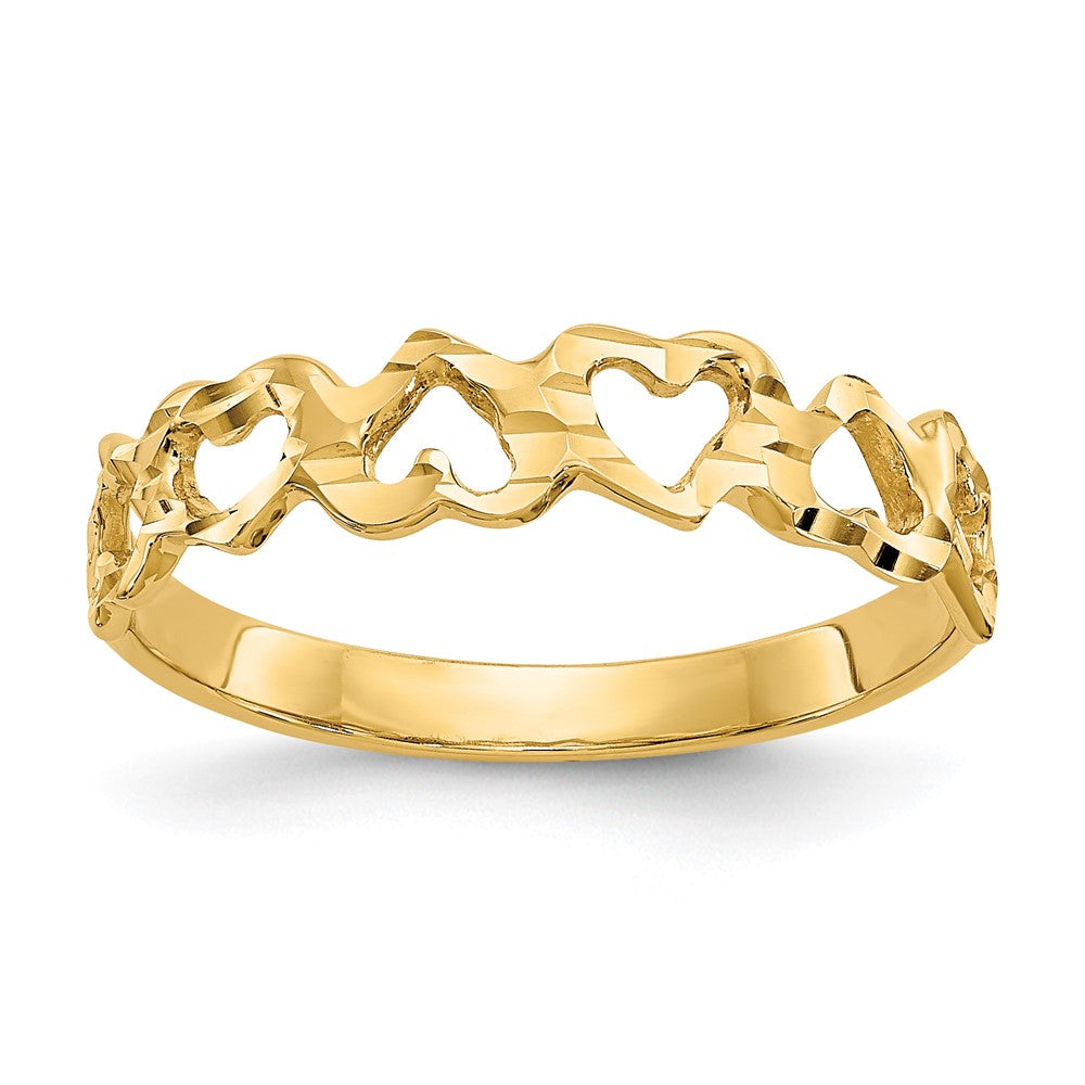 14k Diamond-cut Hearts Ring, Size 6