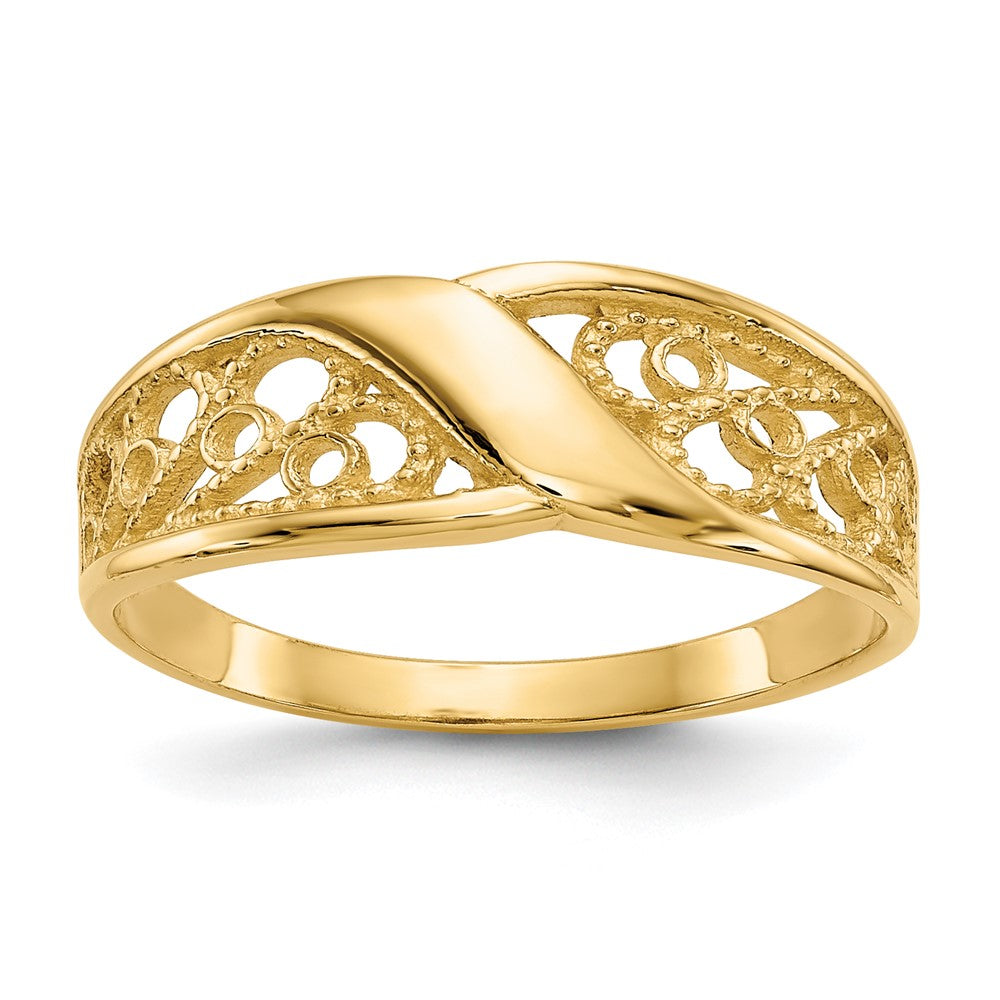 14k Polished Filigree Ring, Size 6