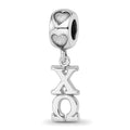 Sterling Silver RH-plated LogoArt Chi Omega Vertical Letters Heart Bead, 0.59 x 0.26 mm