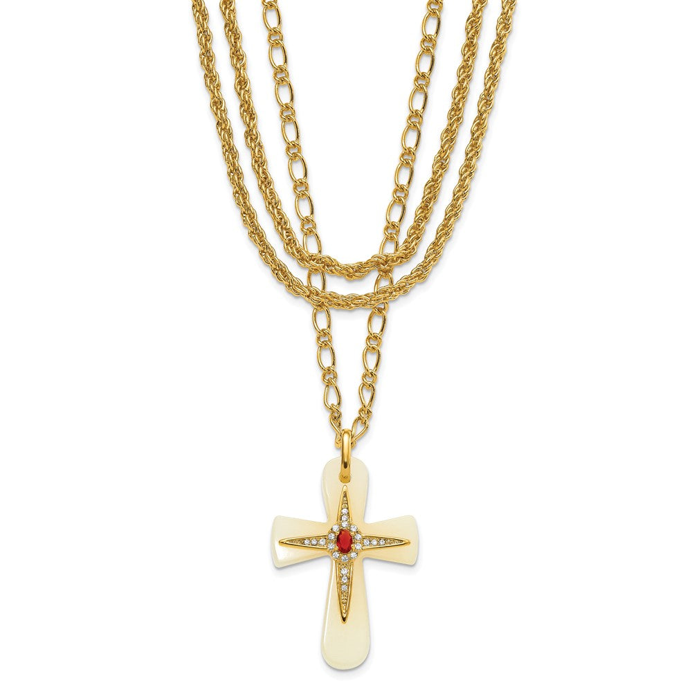 Kennedy Gold-plated Agate & Crystal w/3in ext Brazilian Cross Necklace, 32.5 x 36.7 mm