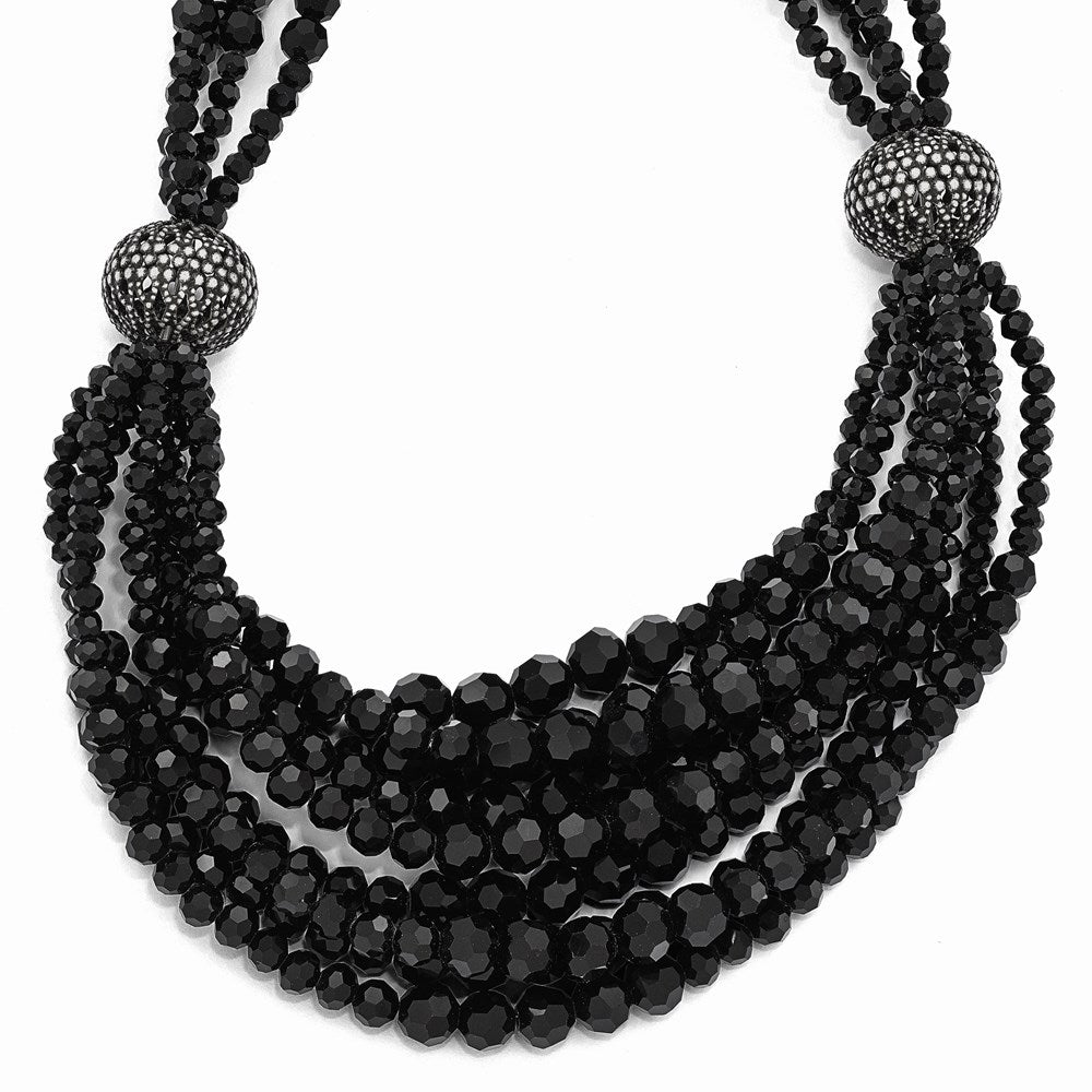 Kennedy Black Bead 17.25in w/ 2in ext Multi-strand Necklace, 17 mm