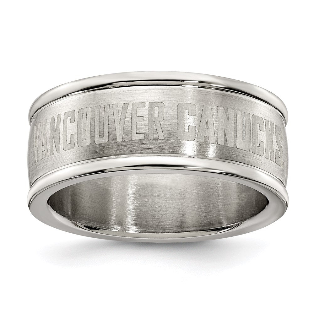 VANCOUVER CANUCKS STAINLESS STEEL LOGO BAND RING SIZE 6, 0.7 x 0.3 mm