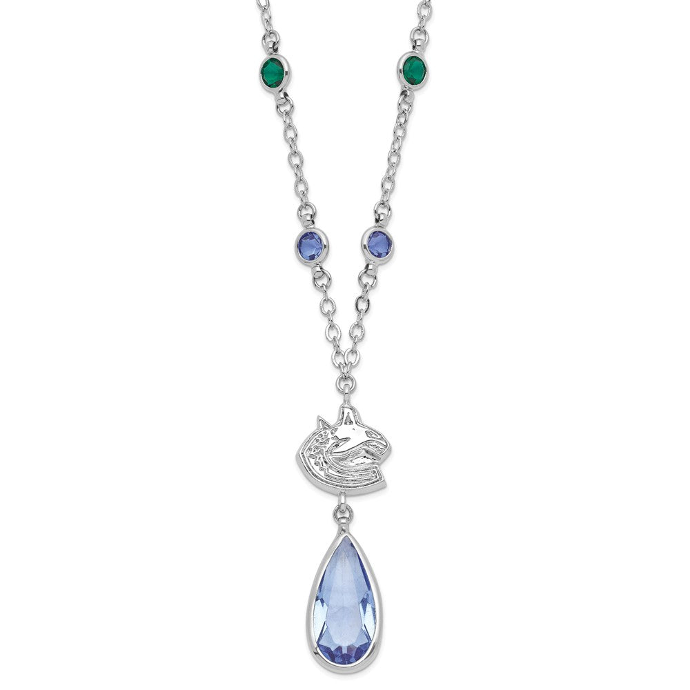 NHL Vancouver Canucks Silver-tone Crystal Drop w/ 3 ext Necklace, 19 mm