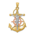 14k Tri-color Mariners Cross Pendant, 38 x 23 mm
