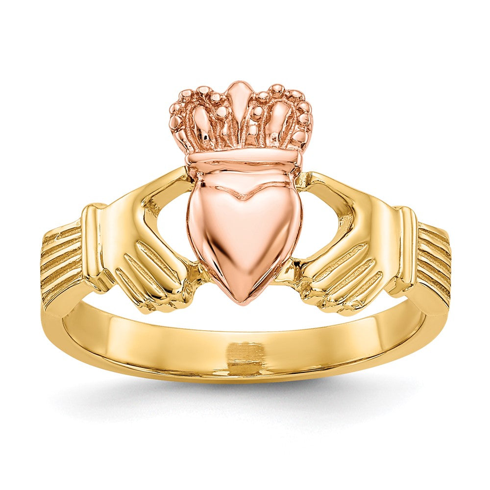 14k Two-tone Polished Claddagh Ring, Size 6, 3.33 g