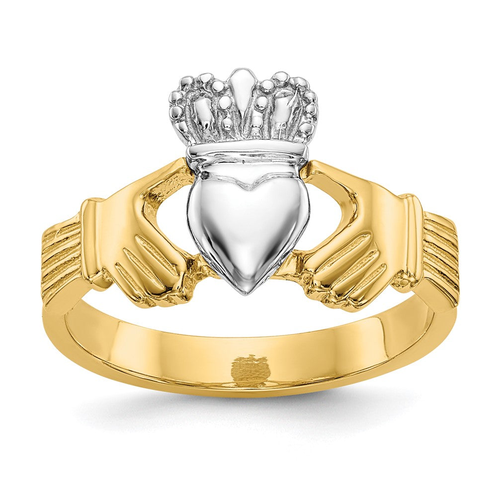 14k Two-tone Polished Claddagh Ring, Size 6, 3.2 g