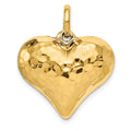 14K Polished and Hammered 3-D Puffed Heart Pendant, 26 x 21 mm