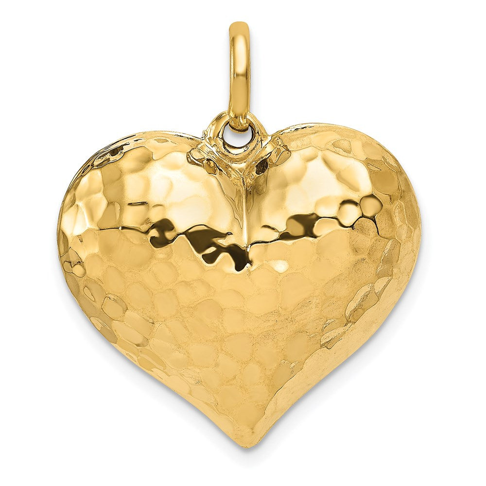 14K Polished and Hammered 3-D Puffed Heart Pendant, 27 x 24 mm