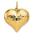 14K Polished and Hammered 3-D Puffed Heart Pendant, 36 x 29 mm